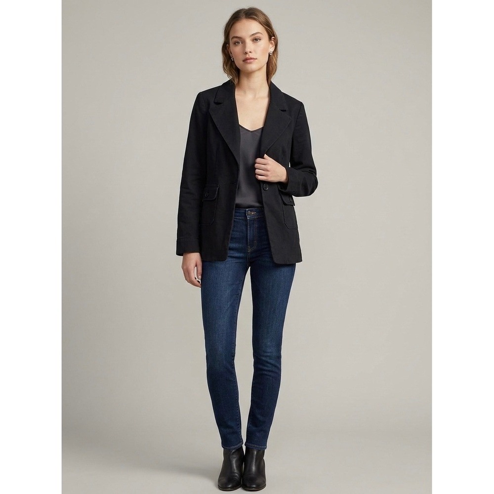 Maeve Anthropologie Black Cotton Blend Tailored Blazer Jacket Size 10